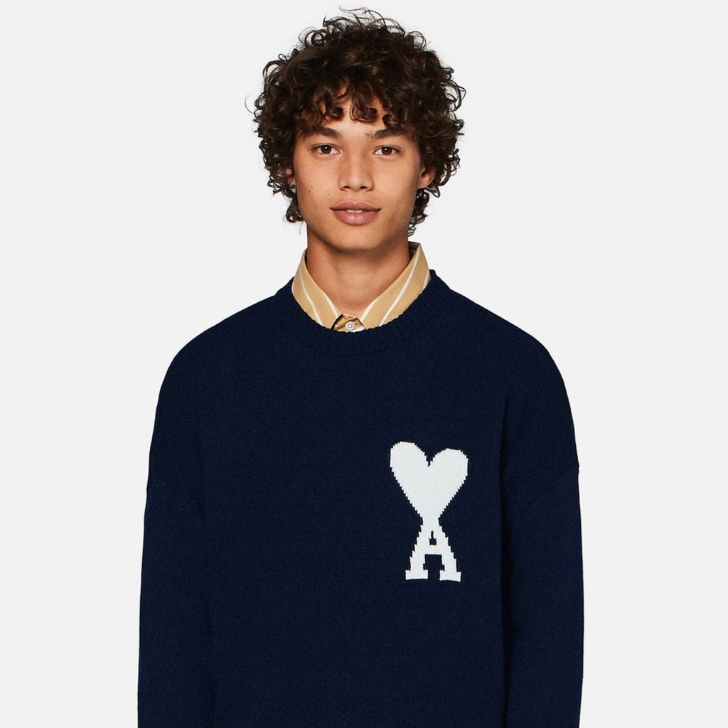 Ami Paris Sweater - Navy Blue & White Heart