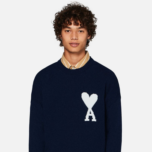 Ami Paris Sweater - Navy Blue & White Heart